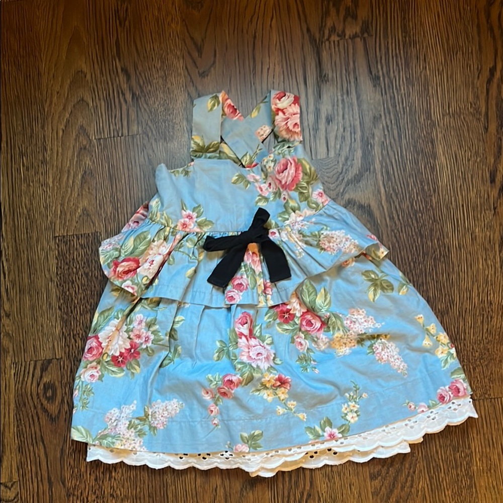 Lindsey Berns Floral Blue Dress with Black Bow